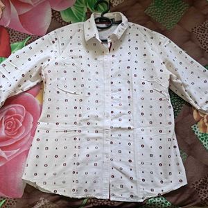 Patterned Casual White Shirt