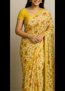 yellow floral print saree