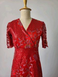 Red Sequin Floral Gown