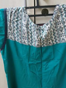 Crane Print Top And Teal Blue Colour Kurta