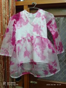 Pink Shaded Organza Girls Top With Handmade