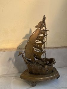 Vintage Metal Ship Sculpture