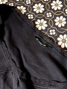 Black Ribbed Lace Crop Top