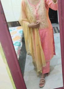 Peach Embroidered Kurta Set
