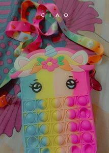 Combo Set Of Cute Unicorn Popit Bag Unicorn Coloured Shirt And Hair Clip
