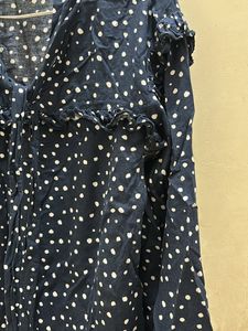 Navy Blue Top With Polka Dots