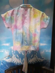 Tie-Dye Button-Down Top with Bunny Patch
