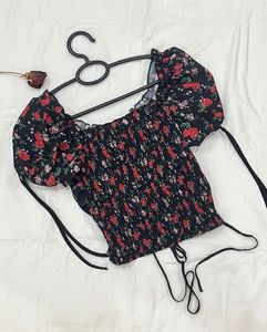 Floral Print Drawstring Top