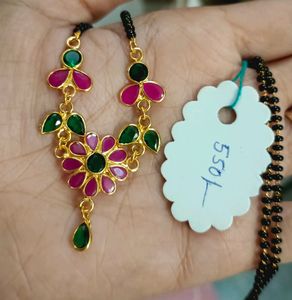 Pink And Green 1gramgold Flower Mangalsutra