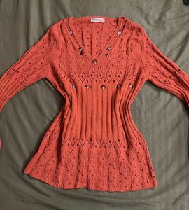 Y2K Coral Knit Top with Embellishments