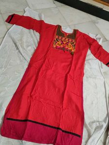 Red Embroidered Tunic Top