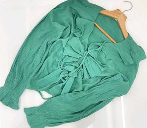 Green Ruffle Korean Top
