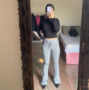 Gray Knit Flare Pants