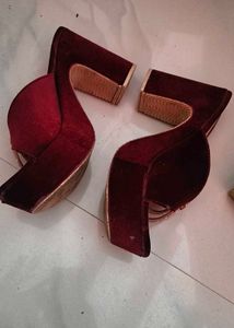 Maroon platform heels with Embellishments