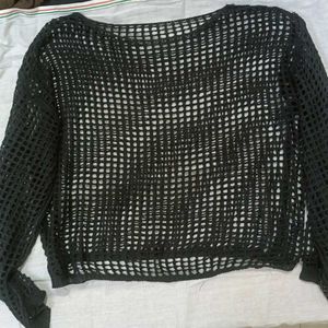 Crochet Mesh Black Top