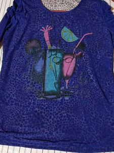 LAR Blue Cocktail Print Long Sleeve Top
