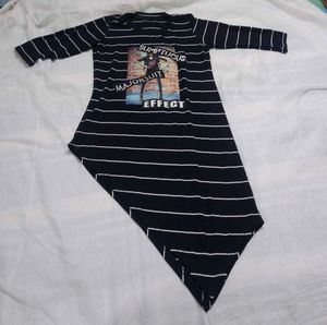 Striped Graphic Print Asymmetrical Tunic Top
