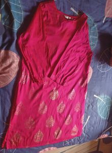 Womens Silk Blend Block Print Straight Kurta