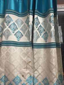 Cream &amp; Blue 3p Set Curtains
