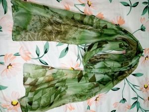 Green Printed Light Weight Long Scarf