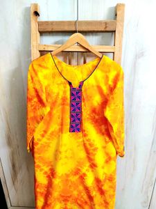 Yellow Tie-Dye Cotton Kurti Size-44-46