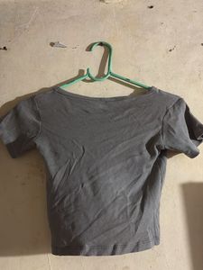 Grey Ribbed Crop Top
