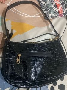 Black Croc Chain Shoulder Bag