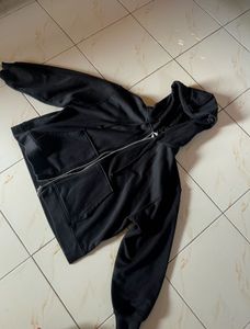 H&amp;M Black Cropped Zip Hoodie