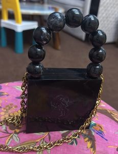 Black Beaded Handle Clutch
