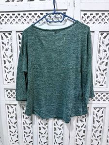 🎀Green Knit Three Quarter Sleeve Top C