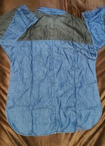 Two-Tone Denim Long Sleeve Shirt