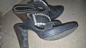 Carwalk Black Heels with Rhinestones
