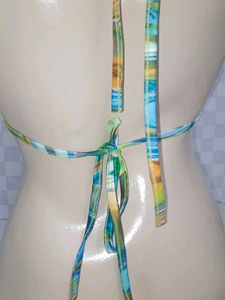 (1300)Colorful Marble Print Bikini Top