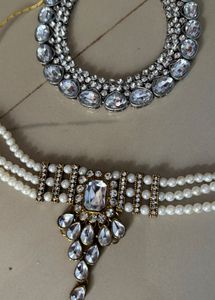 Elegant Pearl &amp; Crystal Jewelry &amp; Moti Necklace