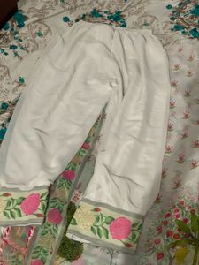 White Printed Anarkali Dress With Dupatta And Pant