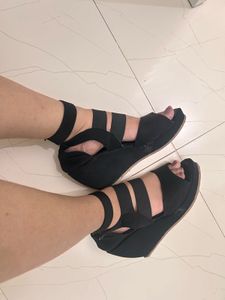 Black Wedge Heels with Elastic Straps