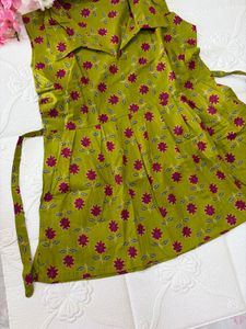 Cotton Green Floral Peplum Short top / Kurti