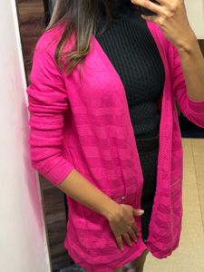 Bright Pink Open Front Cardigan