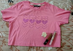 Cute Pink Crop Top with Heart "LOVE" Print