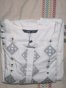 Soch Below Knee Off White Kurta With Black Embroidery