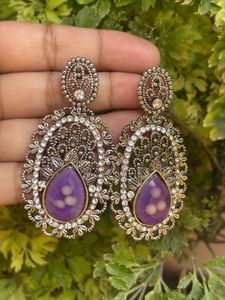 Elegant Purple Stone Drop Earrings