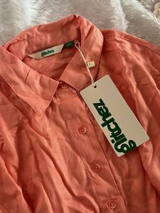Peach Button-Down Shirt With Waist Adjustment