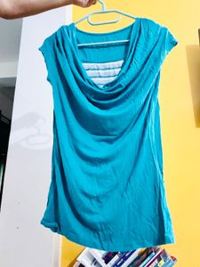 Blue Cowl Neck Top