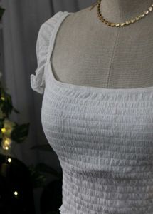 H&amp;M White Shirred Crop Top