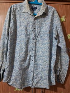 White With Blue Prints Formal Shirt