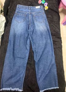 Frayed Hem Wide Leg Jeans , Baggy Jean For Girls