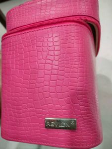 Pink Faux Croc Makeup Train Case