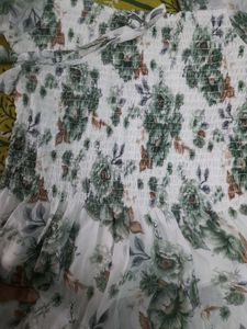 Floral Print Smocked Sheer Top