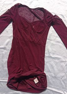 Contrast Sheer Mesh Sweetheart Neck Bodycon Dress