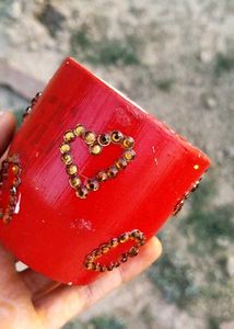 Red Stone-Embellished Planter